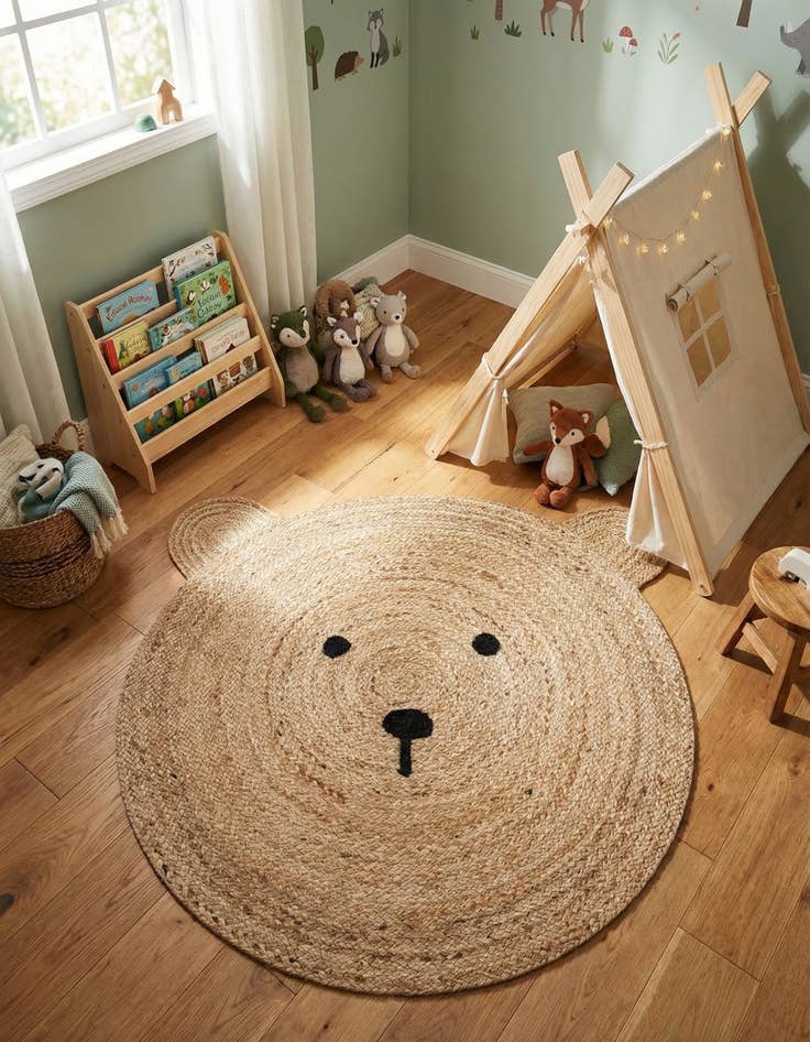 Detail image of 6' 1 x 6' 1  Hand Braided Kids Braided Jute Round Rug