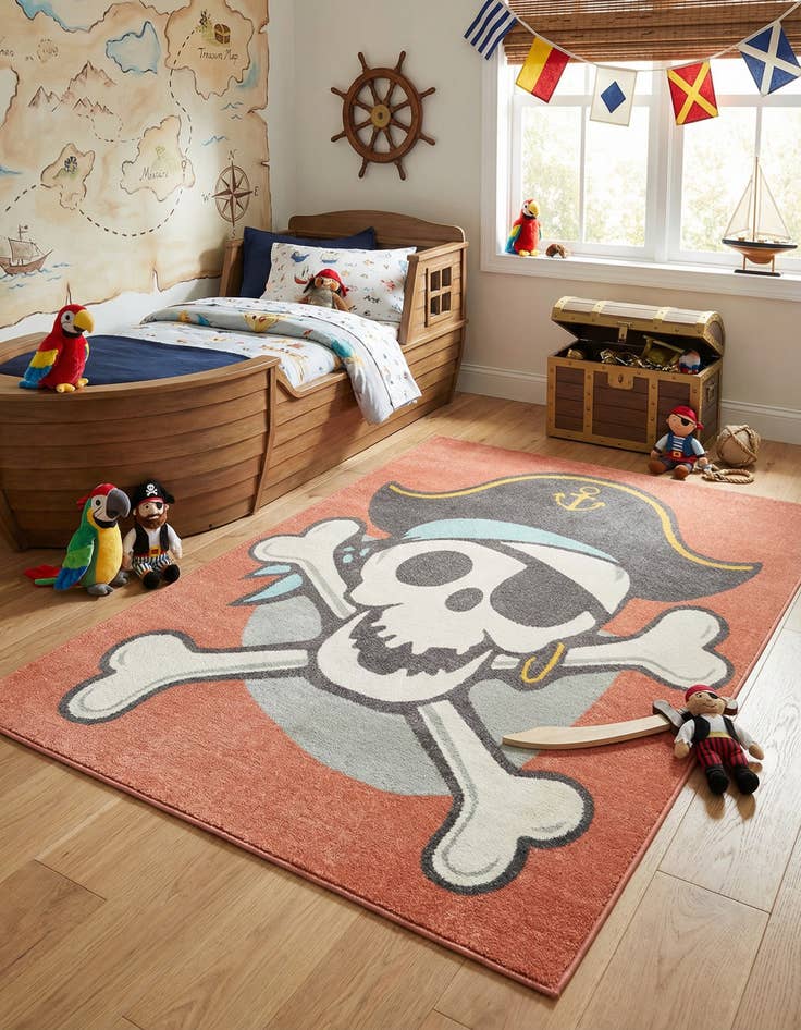 Detail image of 5' 3 x 8' Pirate Whimsy Kids Rug