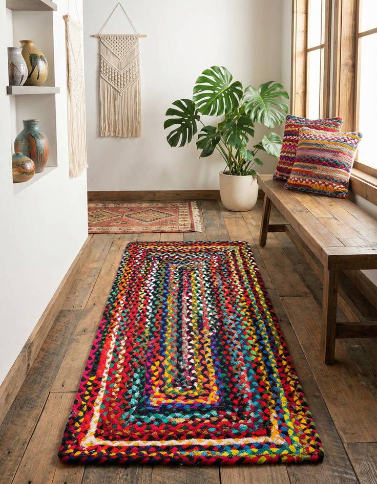 Detail image of 2' x 4' 1  Hand Braided Chindi Runner Rug