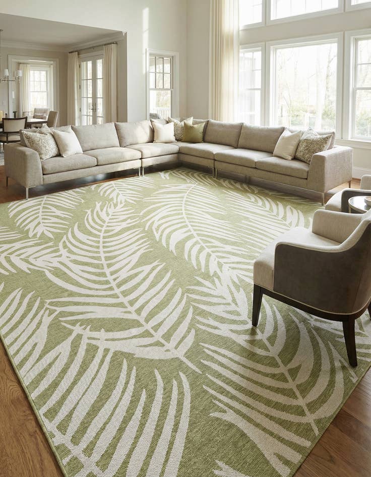 Detail image of 13' x 13'  Washable Botanical Indoor / Outdoor Square Rug