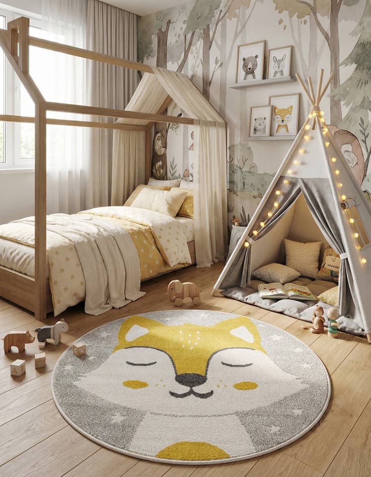 Detail image of 3' 3 x 3' 3 Fox Whimsy Kids Round Rug