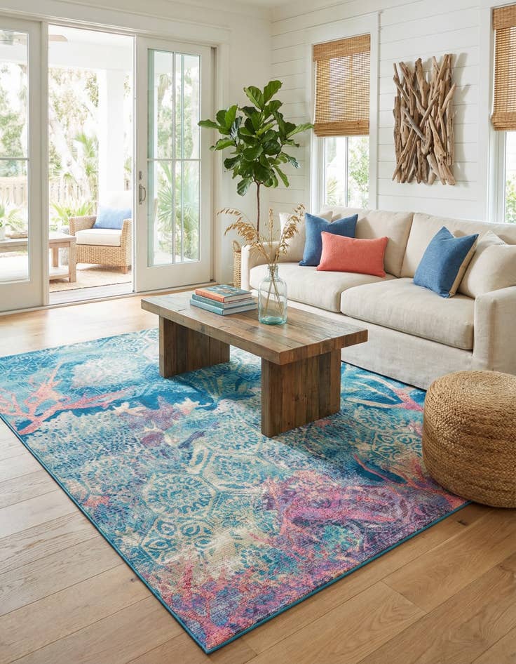 Detail image of 7' 10 x 10' Washable Coastal Indoor / Outdoor Rug