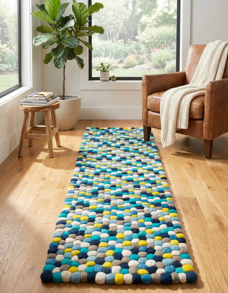 Detail image of 2' x 6' 1 Felt Ball Wool Runner Rug