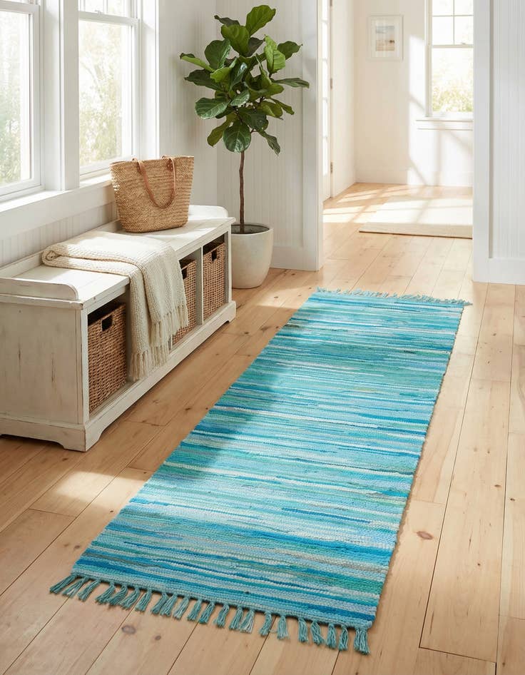 Detail image of 2' 2 x 6' 7 Hand Woven Chindi Cotton Runner Rug