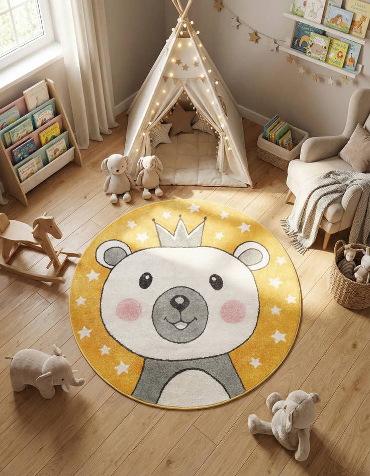 Detail image of 5' 3 x 5' 3 Bear Whimsy Kids Round Rug