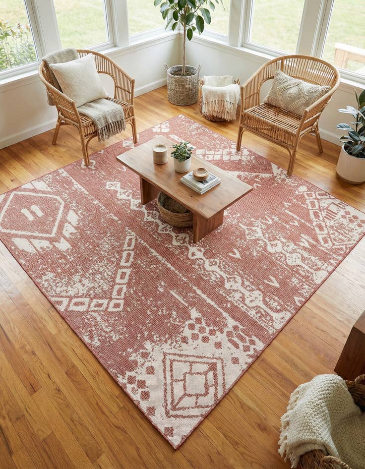 Detail image of 7' x 7' Easy-Clean Bohemian Indoor / Outdoor Square Rug