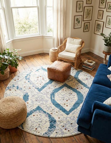 Cream Washable Hyacinth Round Rug