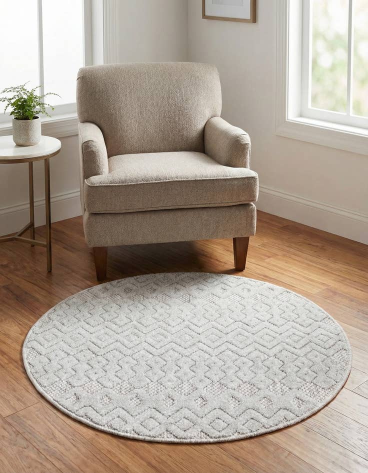 Detail image of  3' x 3'  Washable Trellis Textured Indoor / Outdoor Round Rug