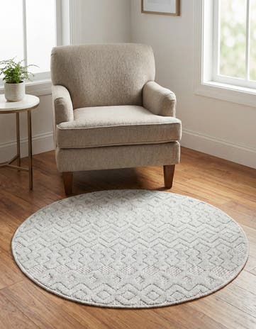 3' x 3' Easy-Clean Trellis Textured Indoor / Outdoor Round Rug