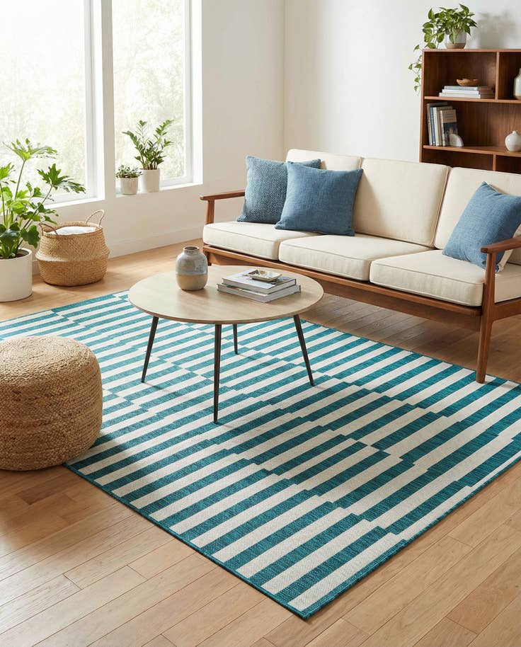 Detail image of 5' 3 x 8' Easy-Clean Striped Indoor / Outdoor Rug