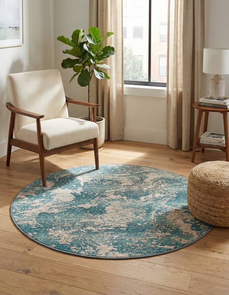 Detail image of 3' x 3' Washable Modern Indoor / Outdoor Round Rug