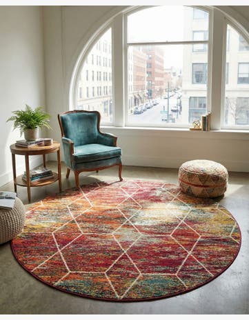 7' x 7' Lattice Frieze Round Rug