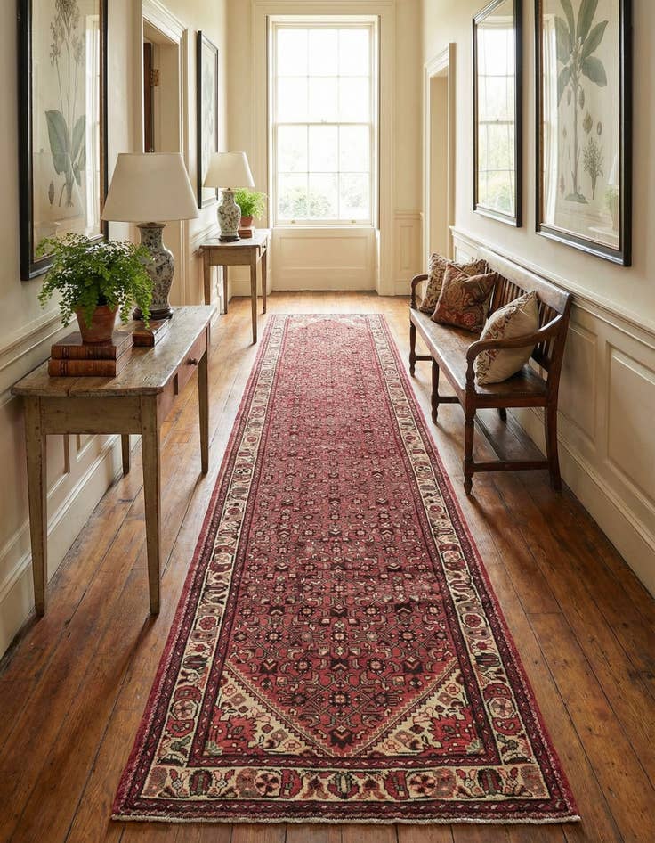 Detail image of 3' 10 x 10' 6 Hand Knotted Hossainabad Persian Wool Runner Rug