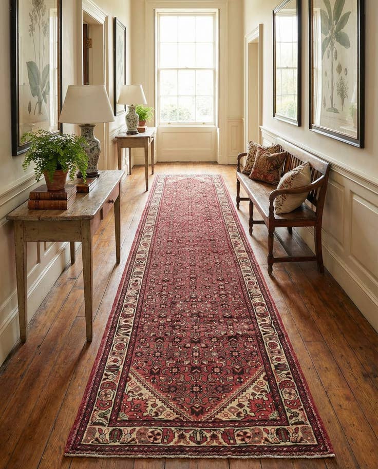 Detail image of 3' 10 x 10' 6 Hand Knotted Hossainabad Persian Wool Runner Rug