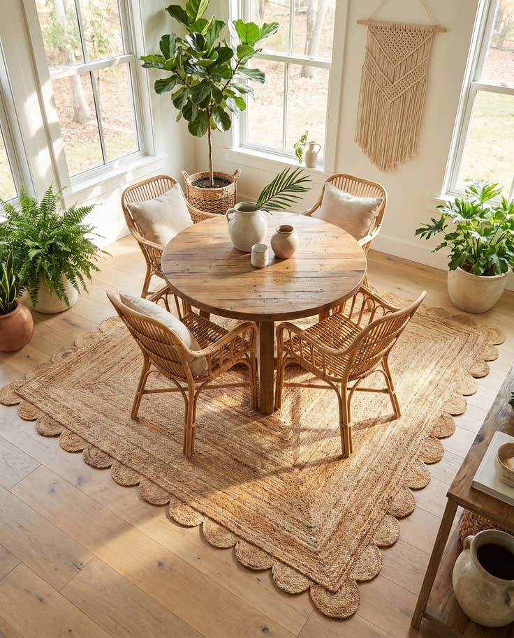 Detail image of 7' 10 x 7' 10 Hand Woven Scallop Braided Jute Square Rug