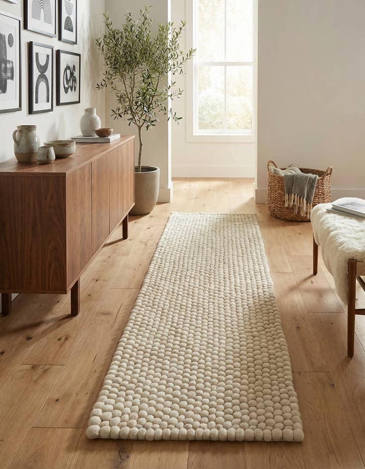 Detail image of 2' 2 x 6' 1 Felt Ball Wool Runner Rug