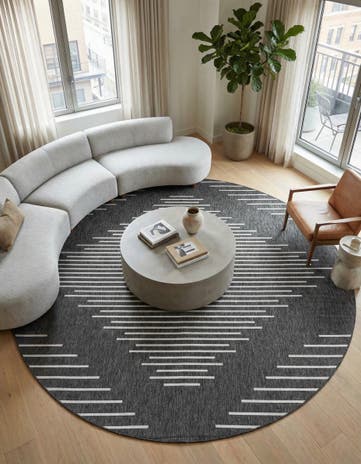 Charcoal Gray Easy-Clean Modern Indoor / Outdoor Round Rug