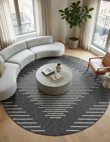Charcoal Gray Easy-Clean Modern Indoor / Outdoor Round Rug