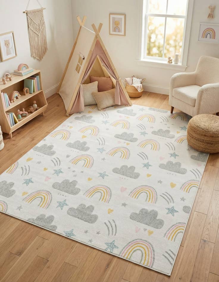 Detail image of 7' 10 x 10' Clouds and Rainbows Whimsy Kids Rug