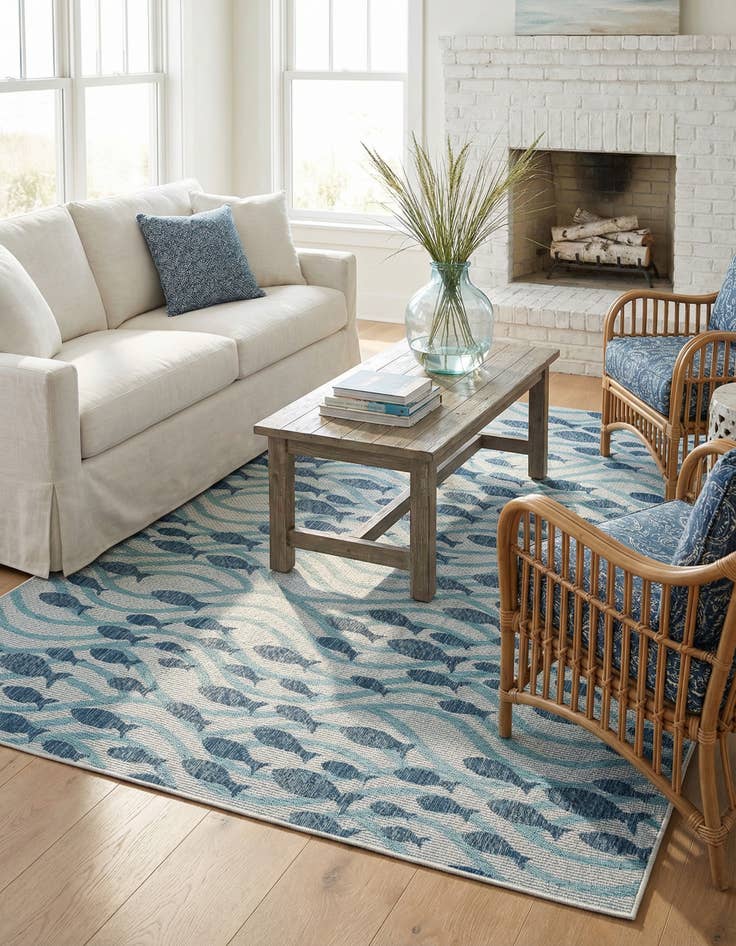 Detail image of 7' 10 x 10' Easy-Clean Coastal Indoor / Outdoor Rug