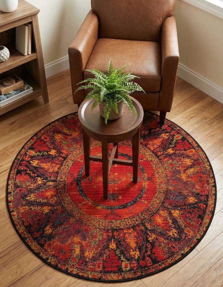 Detail image of 3' x 3' Washable Tribal Indoor / Outdoor Round Rug