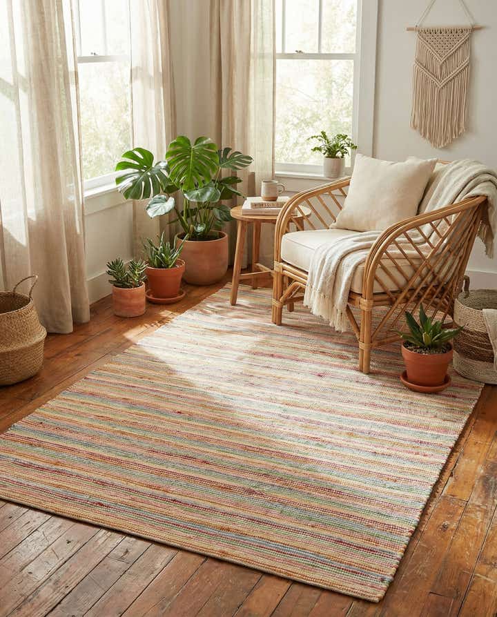 5' 1 x 8' Hand Woven Happy Rugs Rainbow Weave