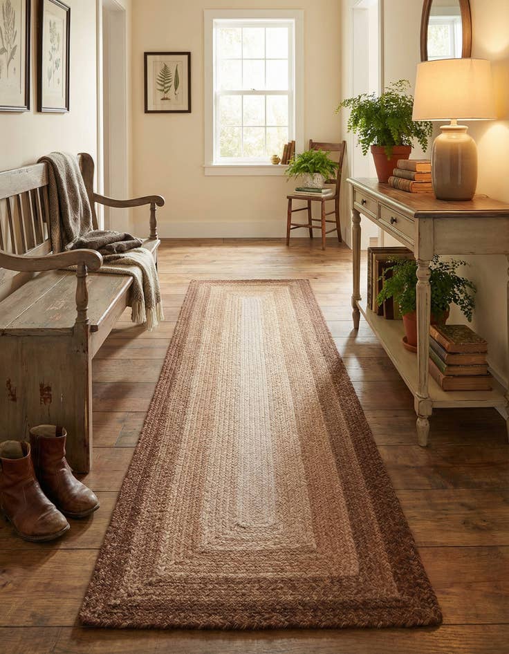 Detail image of 2' x 6' 1 Handmade Hand Braided Wool Runner Rug