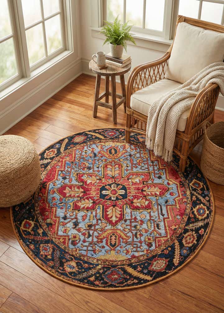 4' x 4' Easy-Clean Traditional Indoor / Outdoor Round Rug