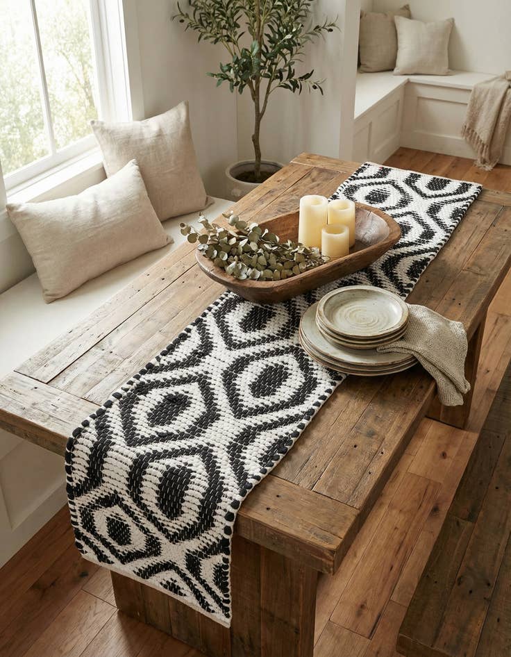 Detail image of 1' 2 x 6' 1 Hand Woven Chindi Jute Table Runner Rug