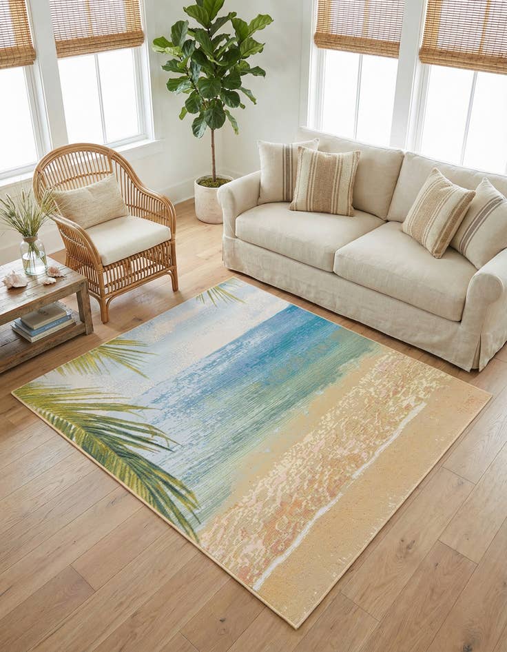 Detail image of 6' x 6' Washable Coastal Indoor / Outdoor Square Rug