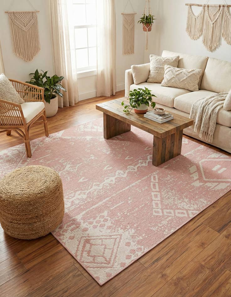 Detail image of 7' x 7'  Washable Bohemian Indoor / Outdoor Square Rug