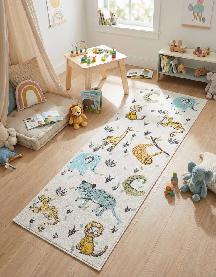 Detail image of 2' 2 x 6' Animals Whimsy Kids Runner Rug