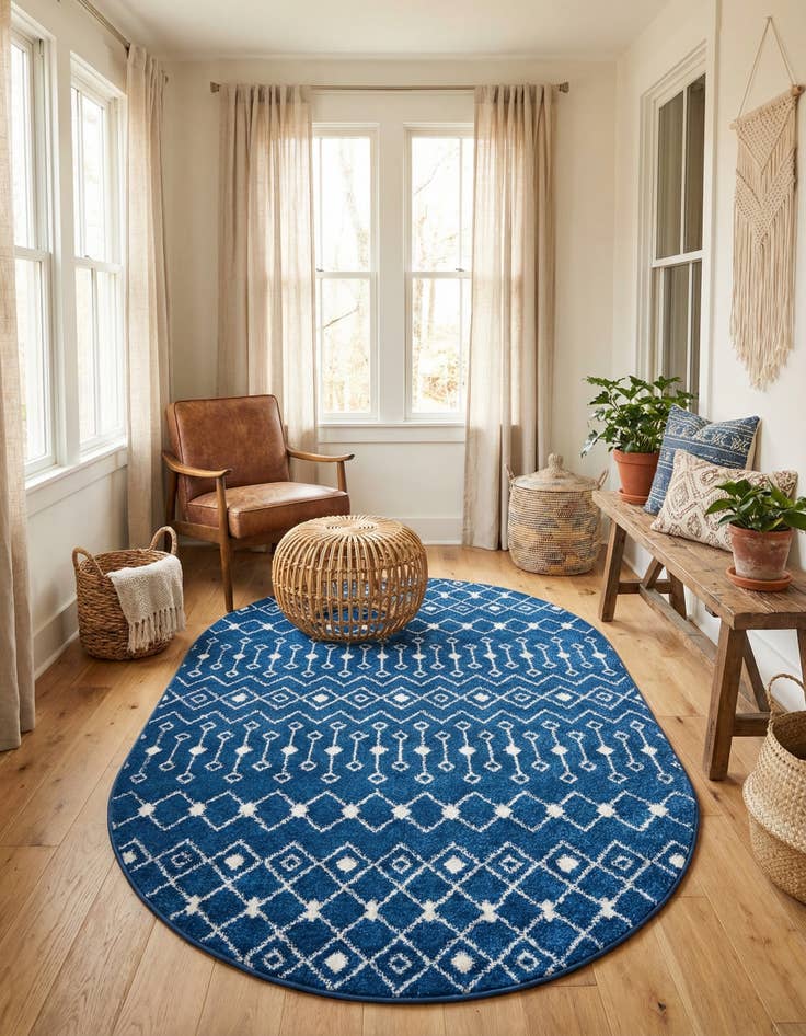 Detail image of 5' 3 x 8' Moroccan Trellis Oval Rug