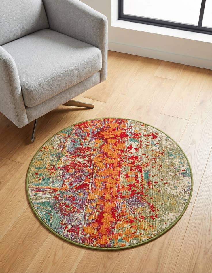 Detail image of 2' 7 x 2' 7 Washable Modern Indoor / Outdoor Round Rug