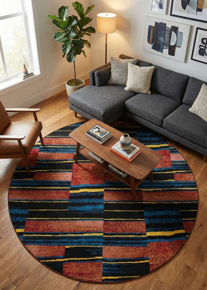 7' 10 x 7' 10 Easy-Clean Modern Indoor / Outdoor Round Rug