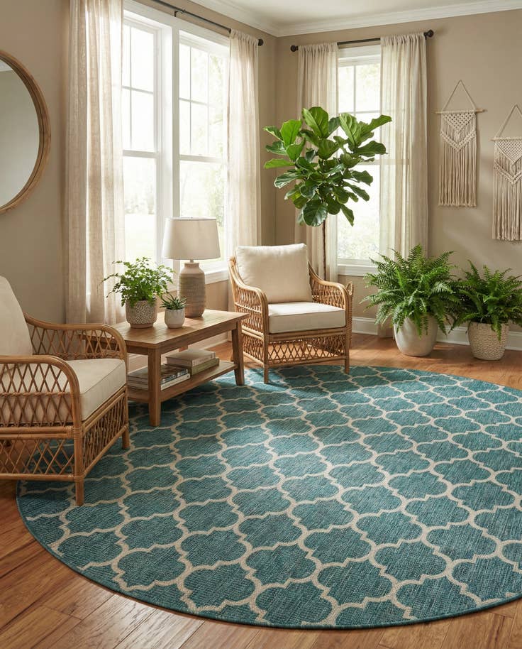 Detail image of 10' x 10' Easy-Clean Lattice Indoor / Outdoor Round Rug