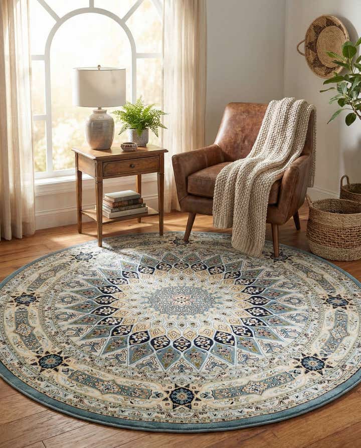7' 10 x 7' 10 Nain Design Round Rug