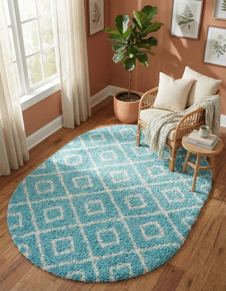 Detail image of 5' 3 x 8' Lattice Shag Oval Rug