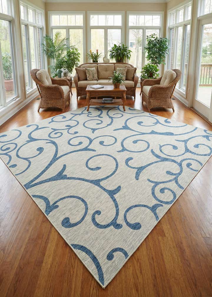 13' x 13' Easy-Clean Botanical Indoor / Outdoor Square Rug