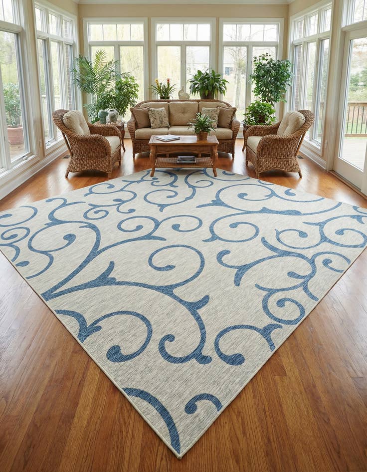 Detail image of 13' x 13'  Washable Botanical Indoor / Outdoor Square Rug