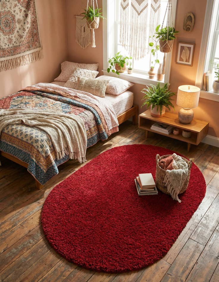 Detail image of 5' 3 x 8' Solid Shag Oval Rug