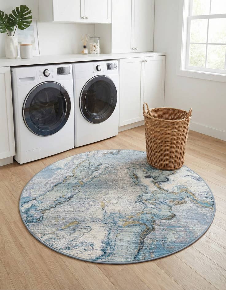 Detail image of 3' 3 x 3' 3 Washable Modern Indoor / Outdoor Round Rug