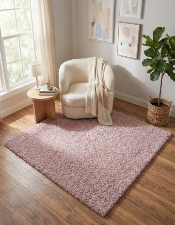 Pink Soft Solid Shag Square Rug