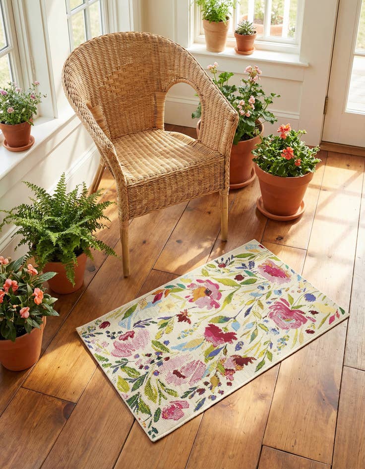 Detail image of 2' x 3' Washable Botanical Indoor / Outdoor Rug