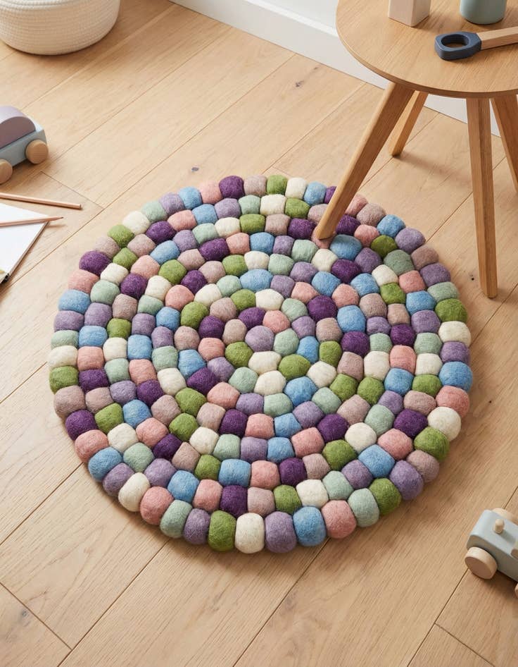 Detail image of 2' x 2' Felt Ball Wool Round Rug