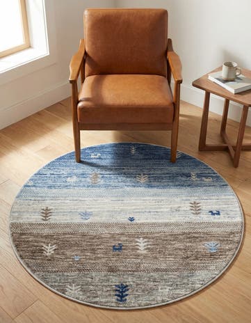 Blue Gray Gabbeh Round Rug