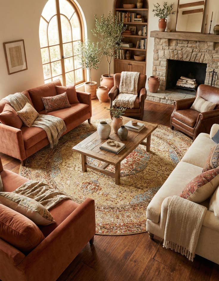 Detail image of 10' x 10' Easy-Clean Traditional Indoor / Outdoor Round Rug