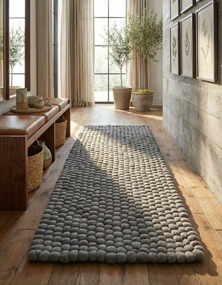 Detail image of 2' x 5' 3 Hand Woven Felt Ball Wool Runner Rug