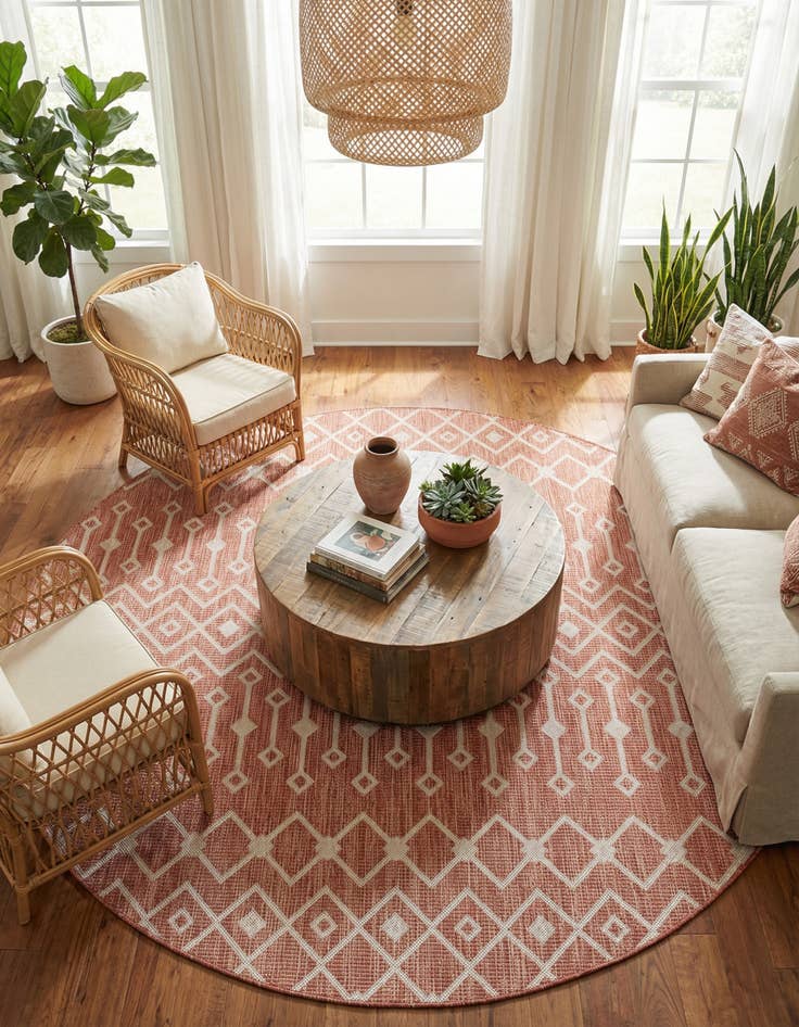 Detail image of 13' x 13' Washable Lattice Indoor / Outdoor Round Rug