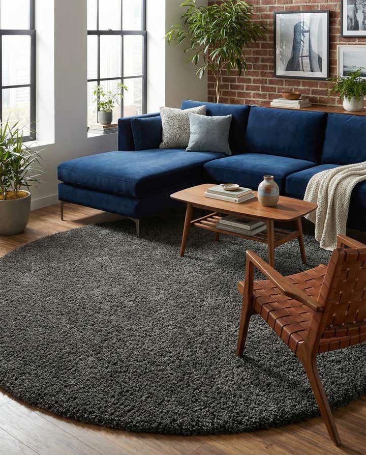 7' x 7' Solid Shag Round Rug